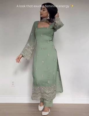 sea green embroidered georgette kurta set 2