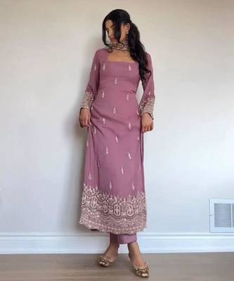 onion pink embroidered georgette kurta set 1