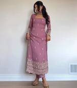 Onion-pink georgette embroidered kurta-sets
