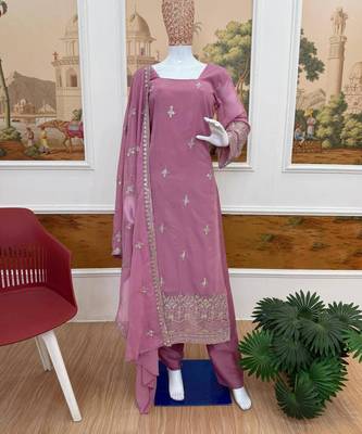 onion pink embroidered georgette kurta set 3