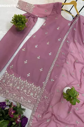 onion pink embroidered georgette kurta set
