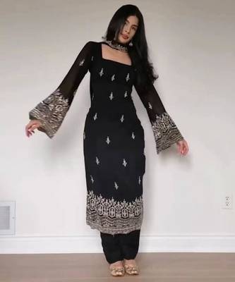 black georgette embroidered kurta set 1