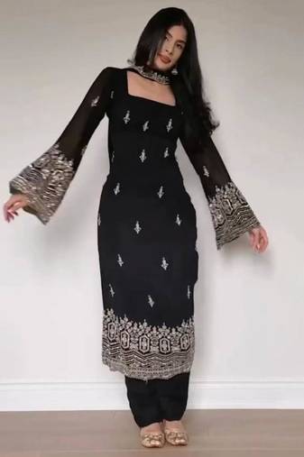 Black georgette embroidered kurta-sets