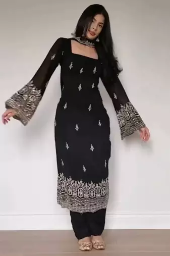 Black georgette embroidered kurta-sets