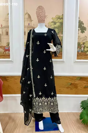 black georgette embroidered kurta set