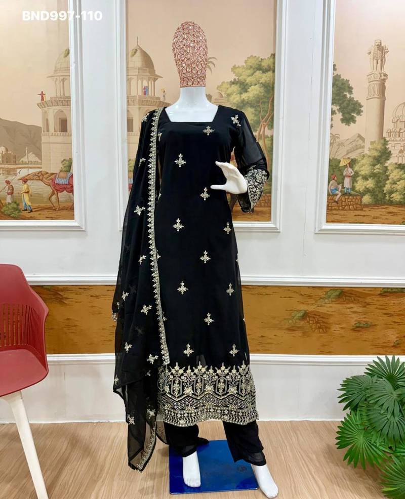 Black georgette embroidered kurta-sets