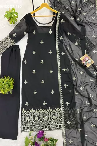black georgette embroidered kurta set