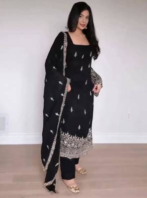 black georgette embroidered kurta set 5