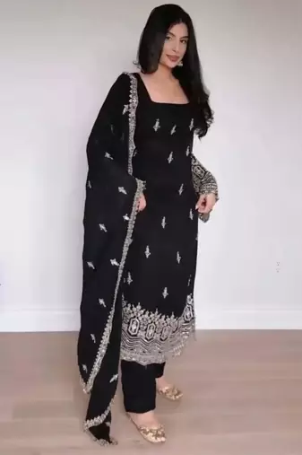 black georgette embroidered kurta set
