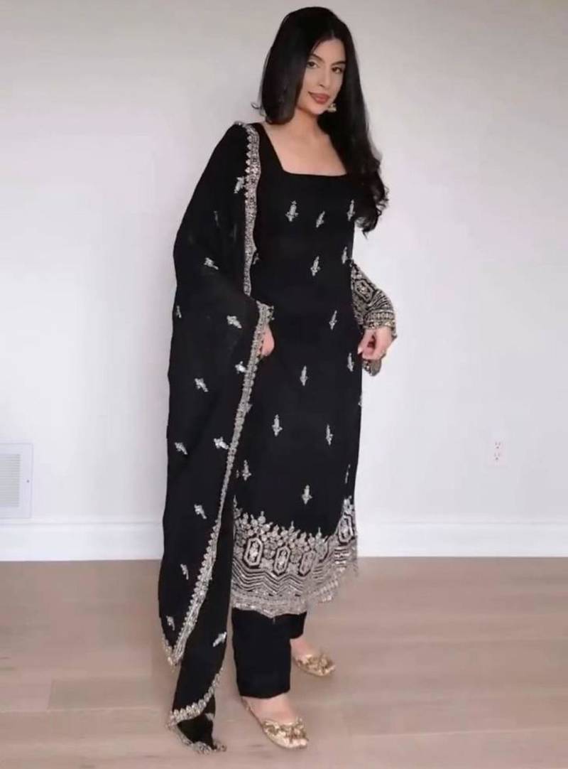 Black georgette embroidered kurta-sets