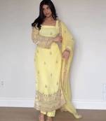 Lemon georgette embroidered kurta-sets