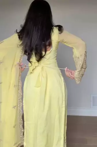 lemon embroidered georgette kurta set