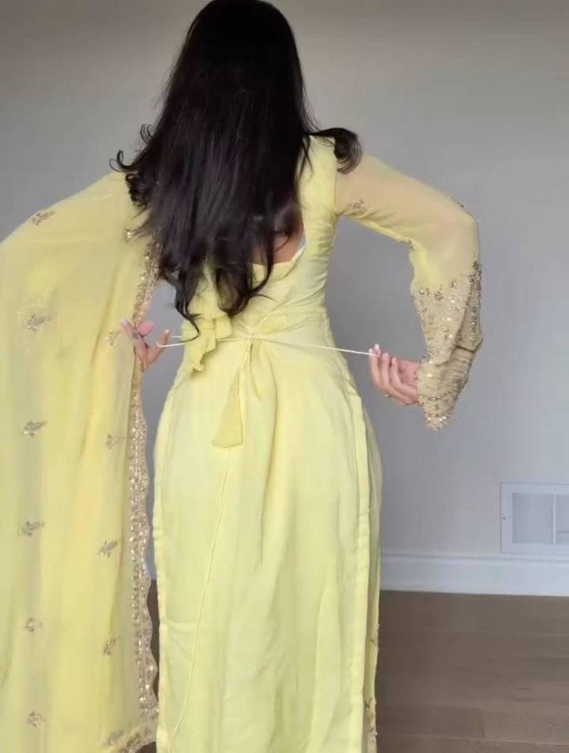 Lemon georgette embroidered kurta-sets