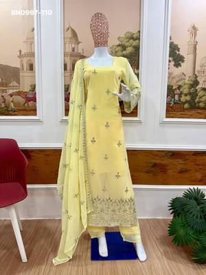 lemon embroidered georgette kurta set 4
