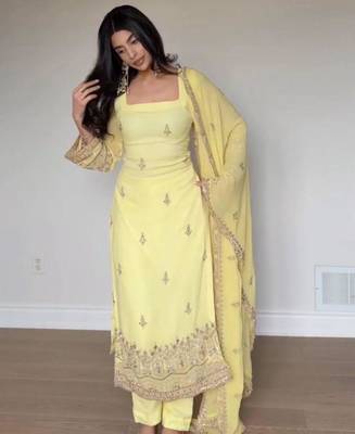 lemon embroidered georgette kurta set 5