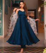 Navy-blue silk blend plain kurta-sets