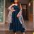 Navy-blue silk blend plain kurta-sets