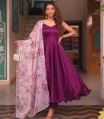 Magenta silk blend plain kurta-sets