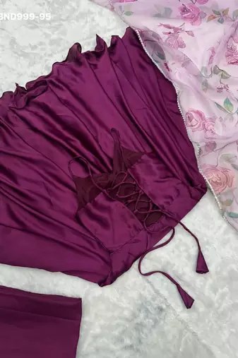 magenta silk blend plain kurta set