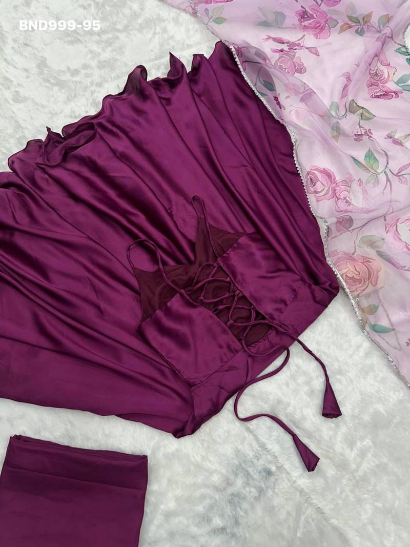 Magenta silk blend plain kurta-sets