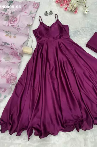 magenta silk blend plain kurta set