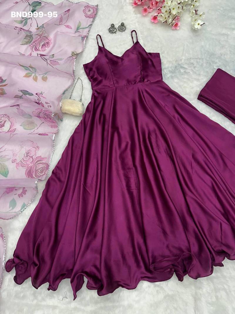 Magenta silk blend plain kurta-sets