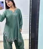 Sea-green crepe embroidered kurta-sets