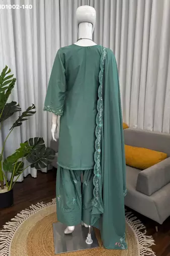 sea-green embroidered crepe kurta set