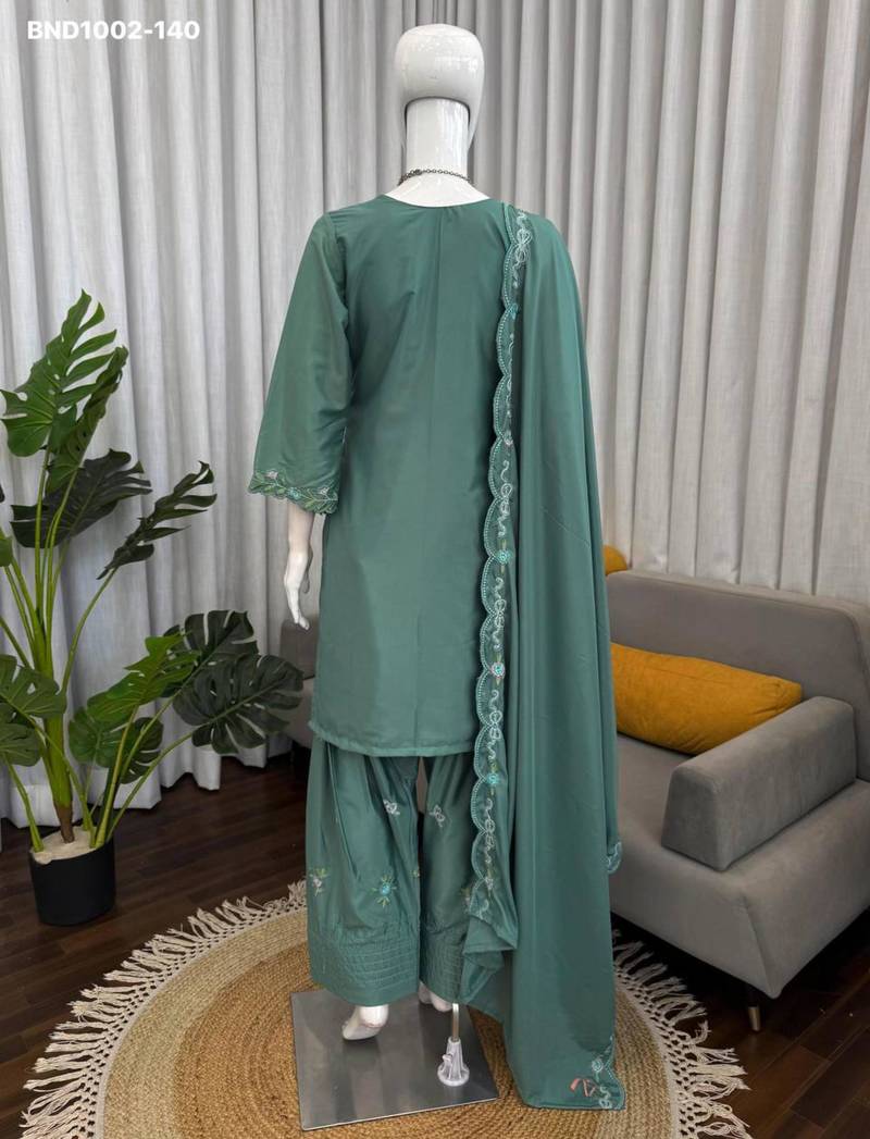 Sea-green crepe embroidered kurta-sets