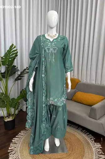 sea-green embroidered crepe kurta set