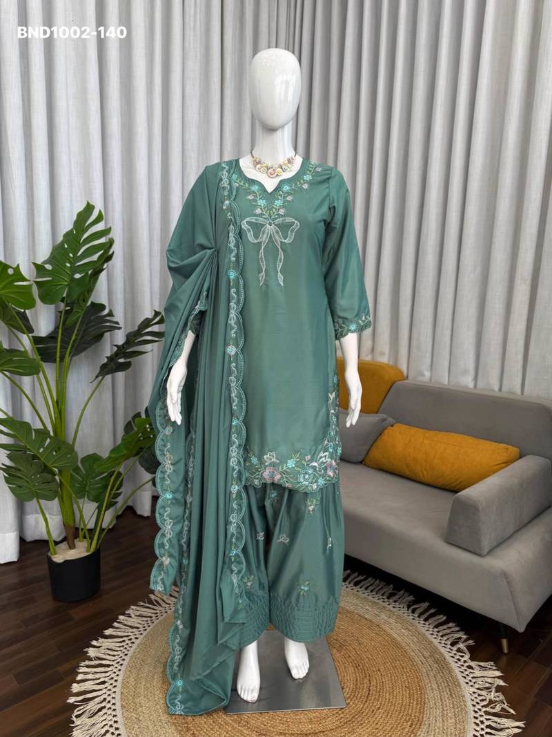 Sea-green crepe embroidered kurta-sets