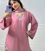 Onion-pink crepe embroidered kurta-sets