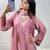 Onion-pink crepe embroidered kurta-sets