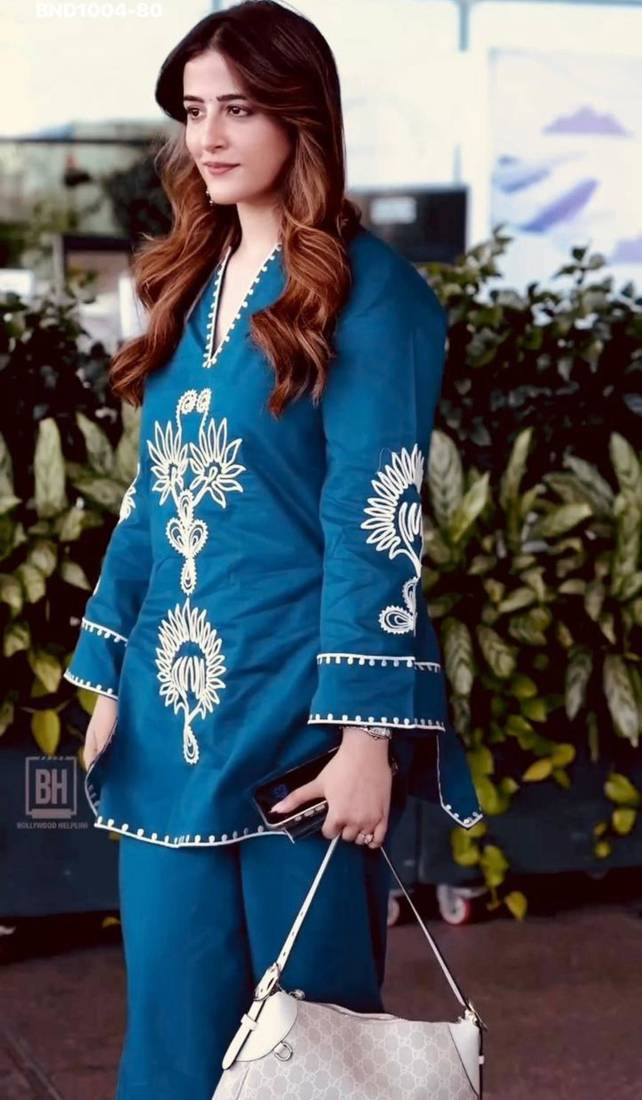 Teal-blue rayon embroidered kurta-sets