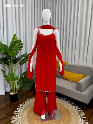 red georgette plain kurta set 1