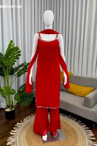 Red georgette plain kurta-sets
