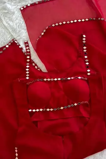 red georgette plain kurta set
