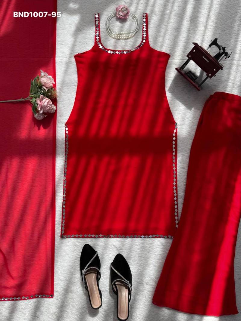 Red georgette plain kurta-sets