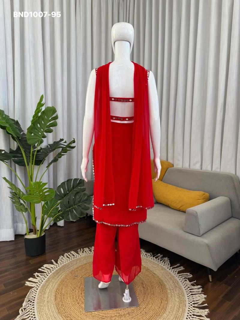 Red georgette plain kurta-sets