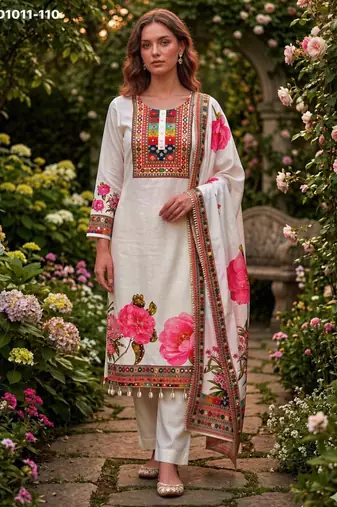 Multicolor muslin embroidered kurta-sets