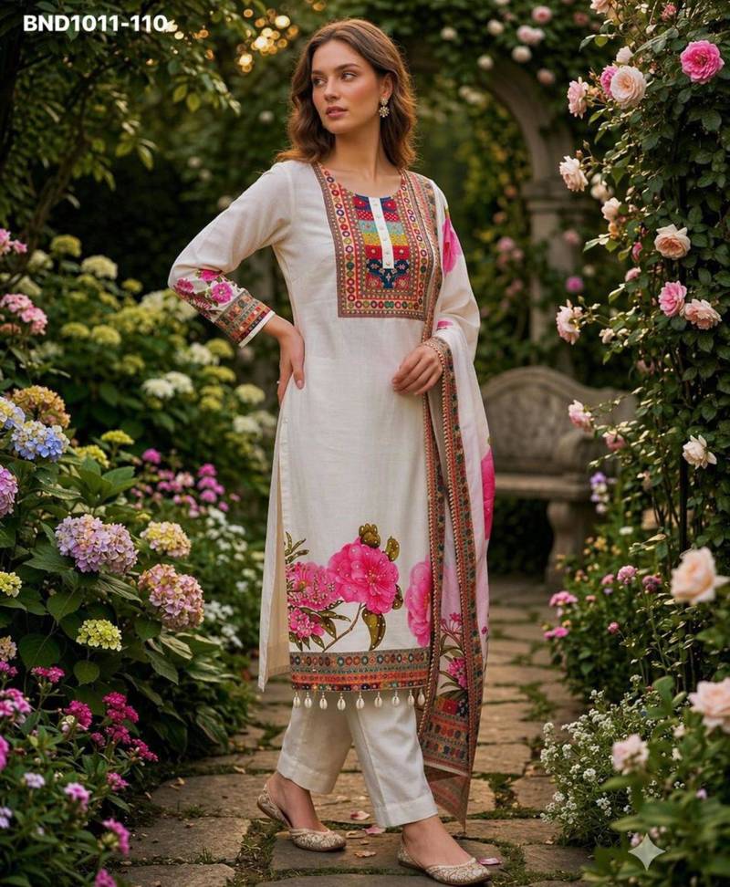 Multicolor muslin embroidered kurta-sets