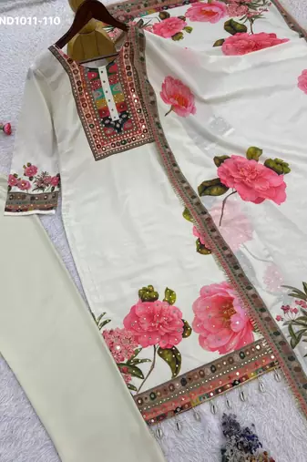 multicolor embroidered muslin kurta set