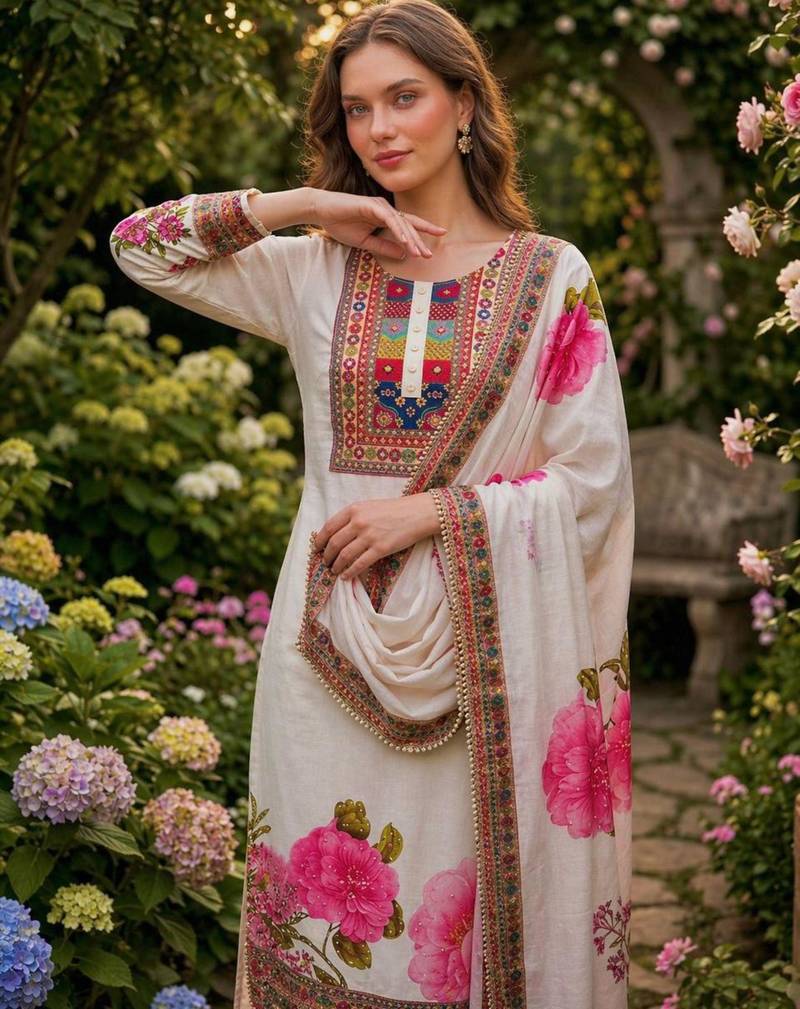 Multicolor muslin embroidered kurta-sets