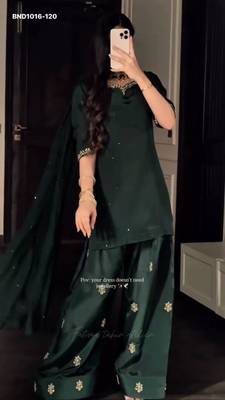 dark green embroidered silk blend kurta set 1