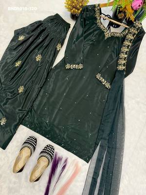 dark green embroidered silk blend kurta set 3