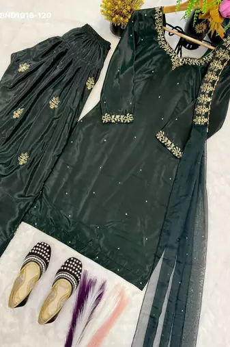 dark green embroidered silk blend kurta set