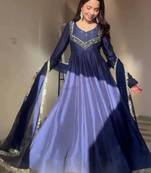 Dark-navy-blue georgette embroidered kurta-sets