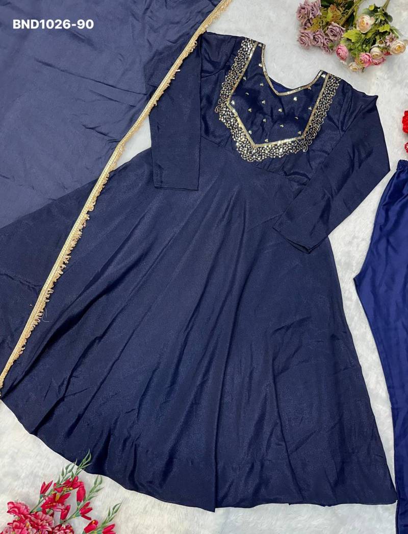 Dark-navy-blue georgette embroidered kurta-sets