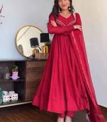 Dark-red georgette embroidered kurta-sets