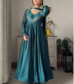 Teal-blue georgette embroidered kurta-sets